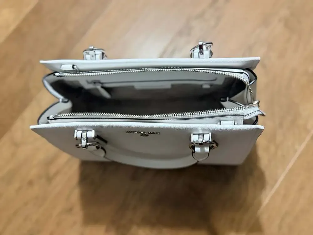 Michael Kors Marilyn Medium Saffiano Leather Satchel in Optic White